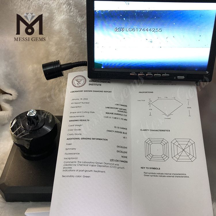 10.15CT VS1 FANCY INTENSE BLUE SQUARE EMERALD coût des diamants artificiels 丨 Messigems CVD LG617444255