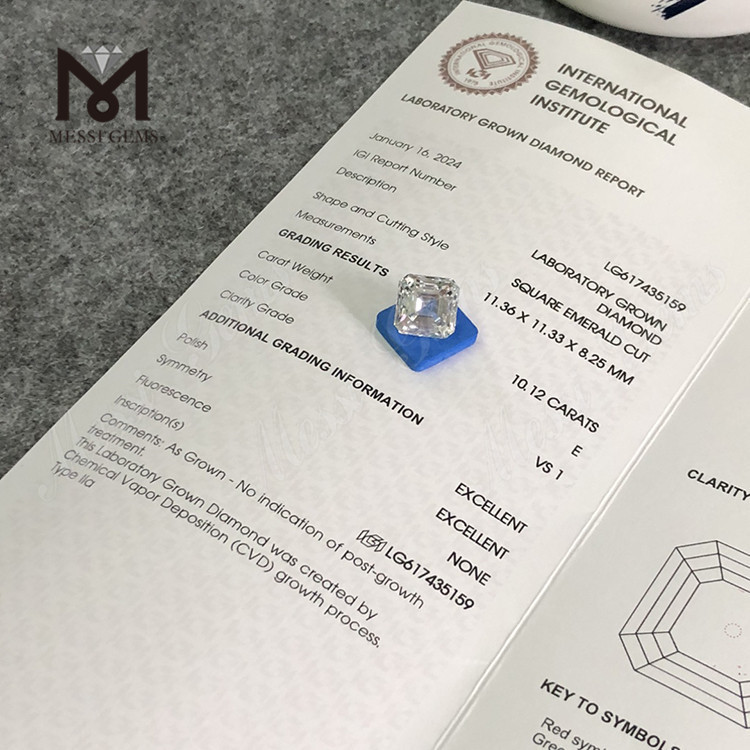 10.12CT E VS1 SQUARE EMERALD CUT acheter cvd diamant Qualité Investissement 丨 Messigems CVD LG617435159