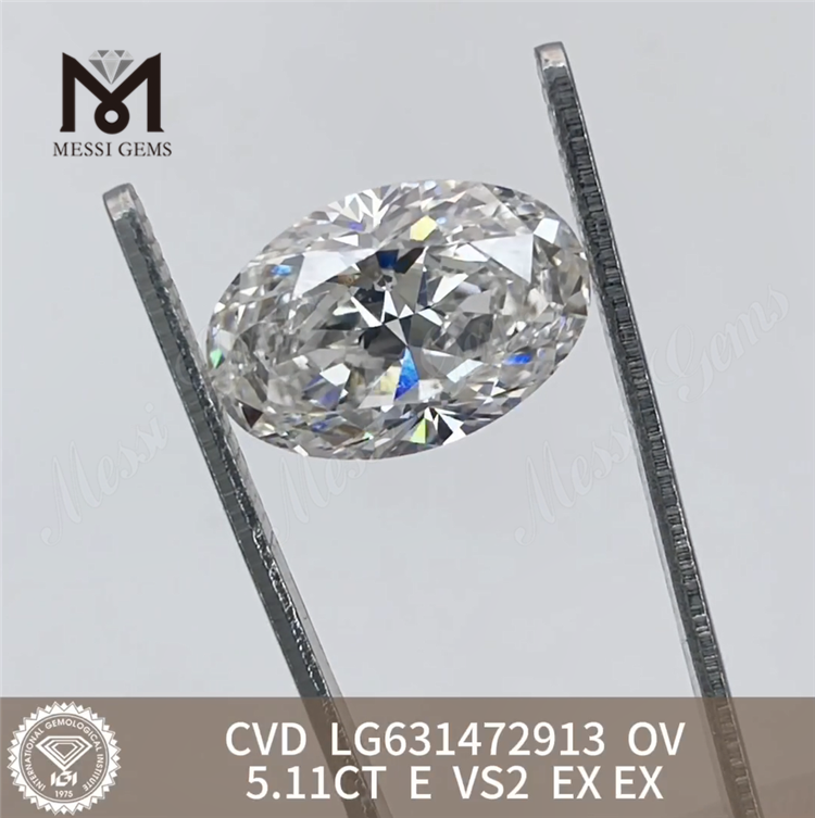 Diamants fabriqués en laboratoire 5.11CT E OV VS2 CVD LG631472913 丨 Messigems