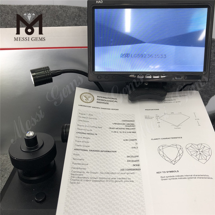 6.05CT D VVS2 EX EX CVD Diamonds HS Votre partenaire pour la revente en vrac CVD LG592363533丨Messigems