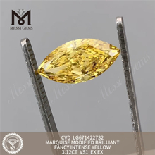3.12Ct Marquise Jaune Lab Cultured Diamonds VS1 ex ex CVD LG671422732 