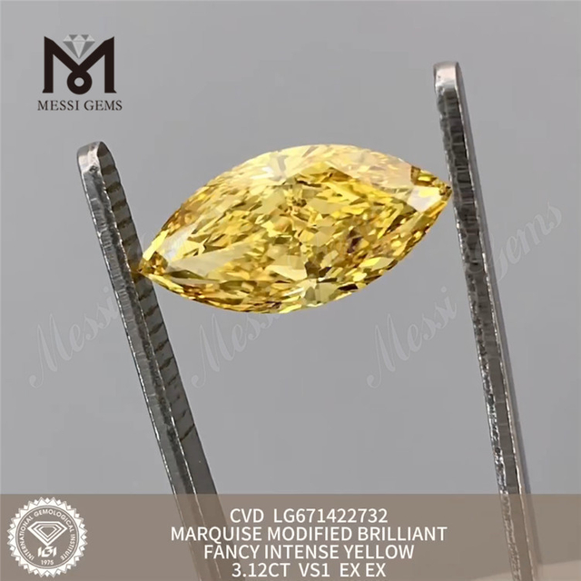 3.12Ct Marquise Jaune Lab Cultured Diamonds VS1 ex ex CVD LG671422732 