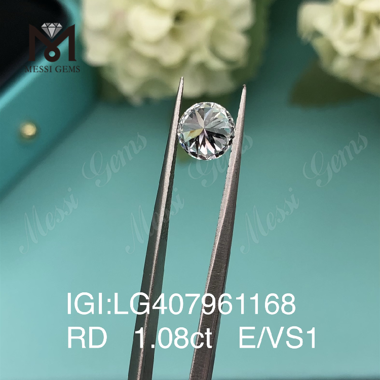 1.08CT E / VS1 diamant rond cultivé en laboratoire IGI 1ct diamant de laboratoire en vente