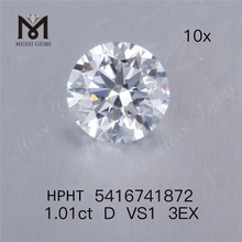 1.01ct diamant rond de laboratoire hpht en gros D VS 3EX diamant fabriqué par l'homme en vente