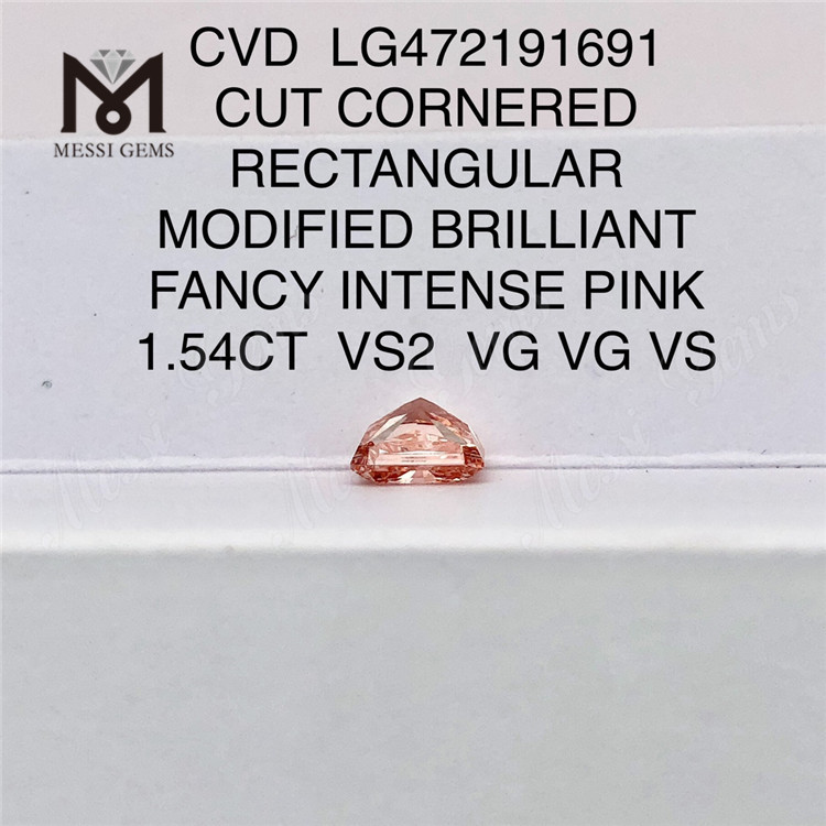 LG472191691 CUT COIN RECTANGULAIRE MODIFIÉ BRILLANT FANTAISIE ROSE INTENSE 1.54CT VS2 VG VG VS CVD diamant de laboratoire