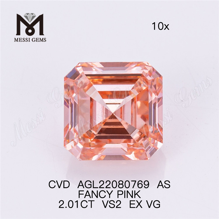2.01CT Asscher coupe FANCY PINK VS2 EX VG CVD diamant de laboratoire AGL22080769