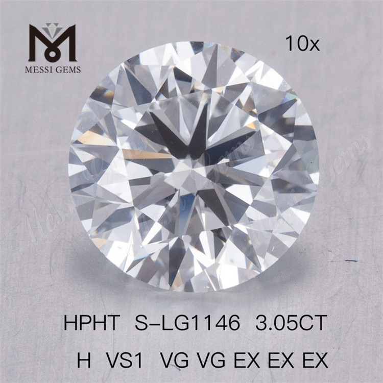 Prix ​​​​des diamants de laboratoire ronds 3.05CT HPHT H VS1 2VG 3EX