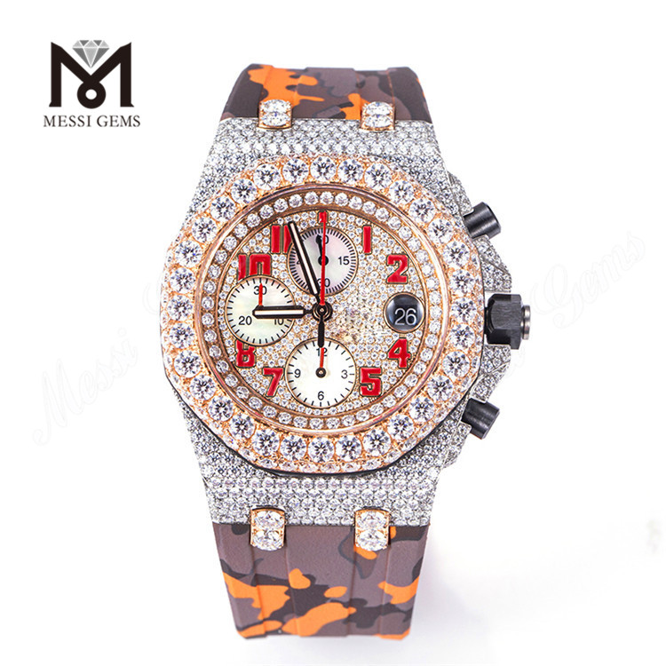L'ensemble de main de luxe d'hommes a glacé la conception en fonction du client de montre de Moissanite de diamant