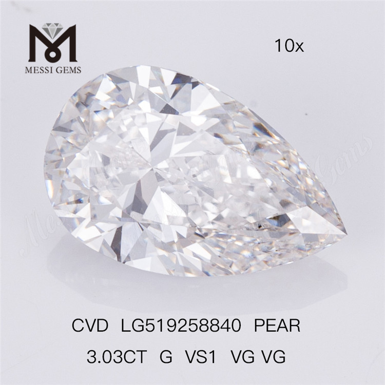 3.03CT G VS1 VG VG Diamant cultivé en laboratoire CVD Poire Diamant de laboratoire 