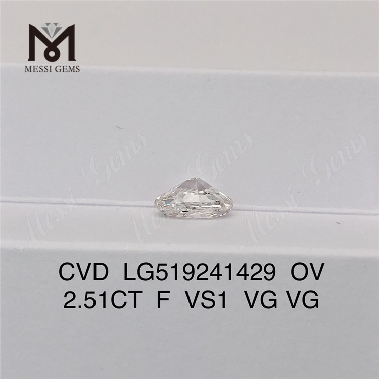 2.51CT F VS1 VG VG diamant cultivé en laboratoire CVD diamant de laboratoire ovale 