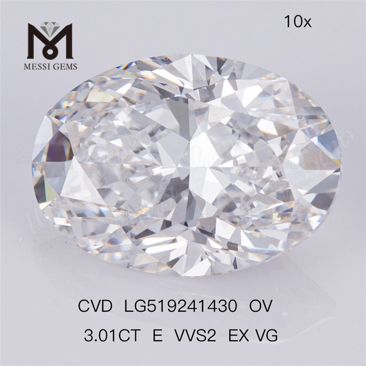 3.01ct E VVS2 EX VG OVAL CVD Certificat IGI de diamant fabriqué par l'homme de haute qualité