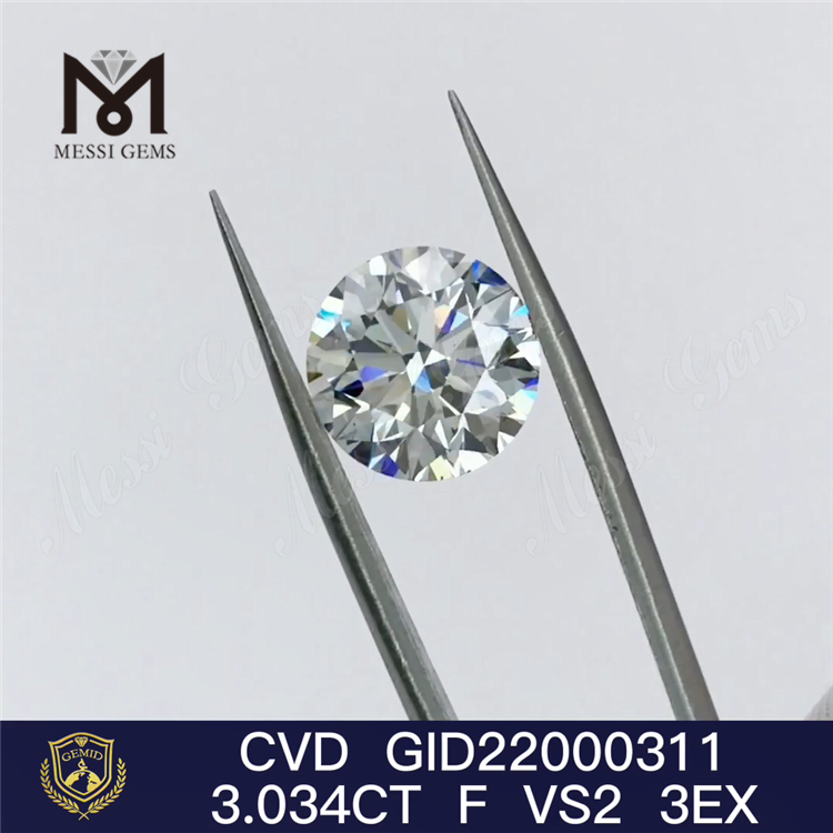  3.034CT F VS2 cvd diamant 3EX prix de gros de diamant de laboratoire en vrac bon marché