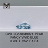 3.76CT VS2 EX EX diamants synthétiques cultivés en laboratoire PEAR FANCY VIVID BLUE CVD LG578349021
