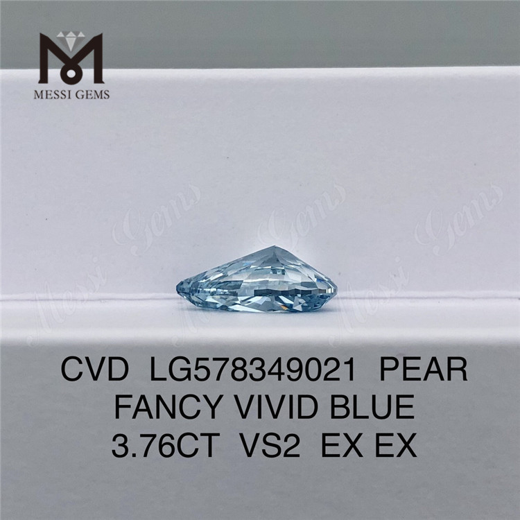 3.76CT VS2 EX EX diamants synthétiques cultivés en laboratoire PEAR FANCY VIVID BLUE CVD LG578349021