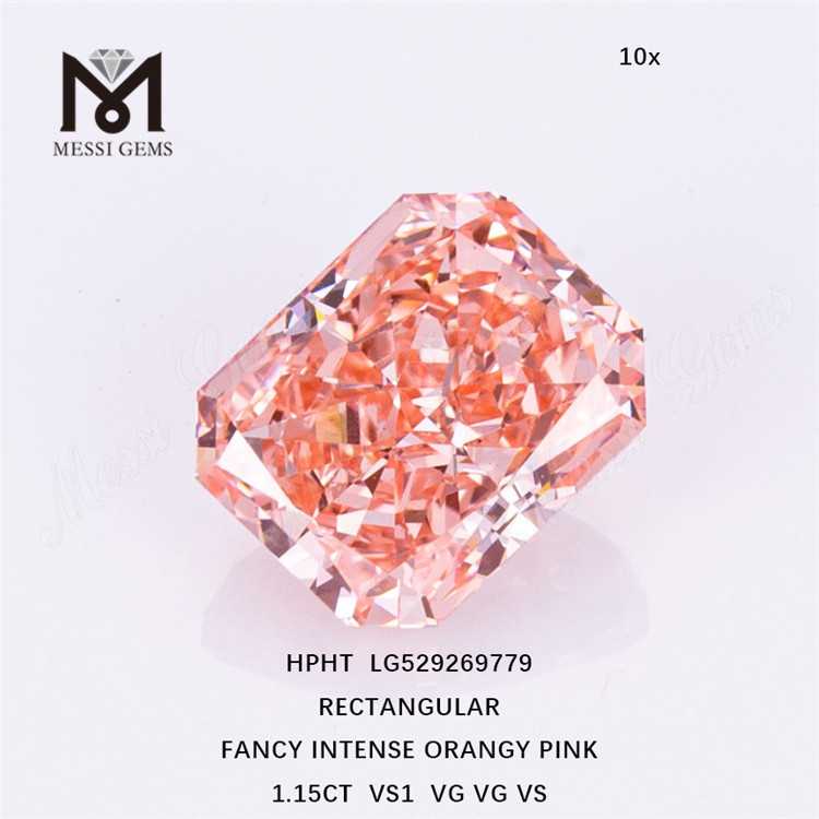 1.15CT RECTANGULAIRE FANTAISIE ROSE ORANGE INTENSE VS1 diamant de laboratoire HPHT LG529269779