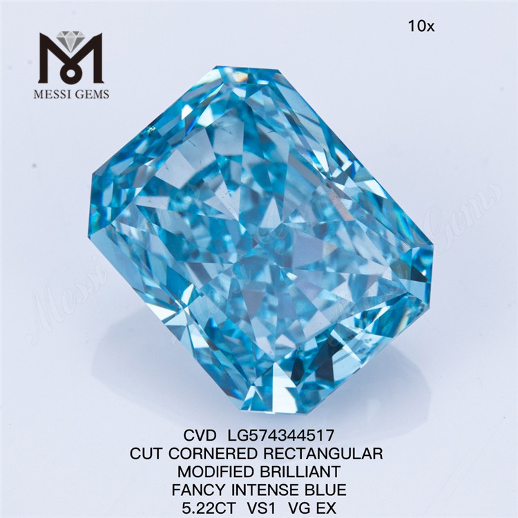 5.22CT RECTANGULAIRE FANCY BLEU INTENSE VS1 VG EX laboratoire fait de diamants bleus CVD LG574344517