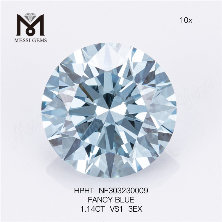 1.14CT VS1 3EX FANCY BLUE diamant de laboratoire en vrac rond HPHT NF303230009