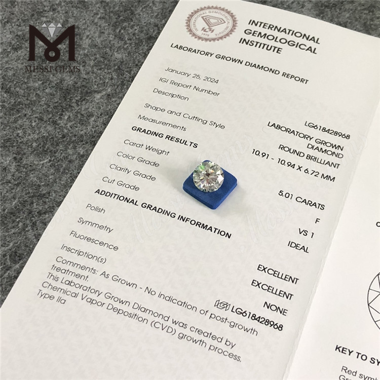 Le laboratoire 5.01CT F VS1 ID a créé des diamants à vendre 丨 Messigems CVD LG618428968