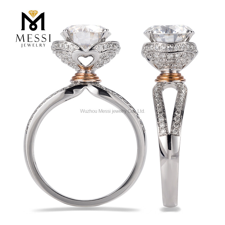 Conception de luxe personnalisée femmes bijoux de mariage 14k 18k bague de fiançailles ronde halo