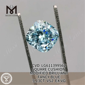 5.13CT FANCY BLUE VS2 CARRÉ Diamant cultivé en vrac CVD LG611399562 
