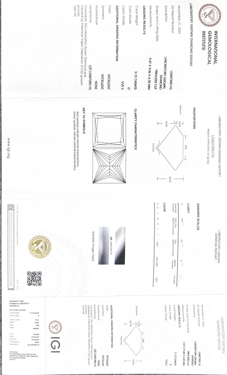 Diamant cultivé en laboratoire igi en Chine