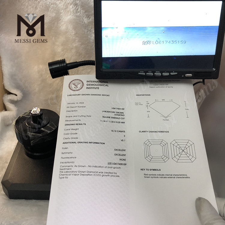 10.12CT E VS1 SQUARE EMERALD CUT acheter cvd diamant Qualité Investissement 丨 Messigems CVD LG617435159