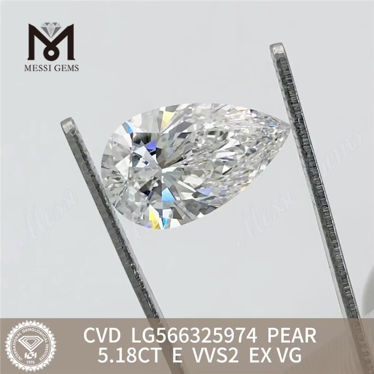 Diamant simulé taille poire 5,18 CT E VVS2 EX VG CVD LG566325974丨Messigems 