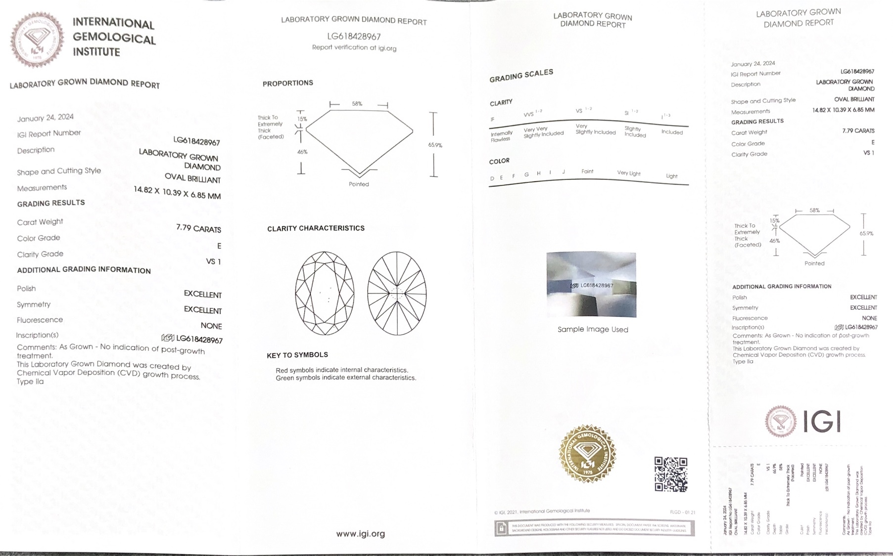 Diamants de laboratoire synthétiques 7,79 CT E VS1 OV - Messigems CVD LG618428967