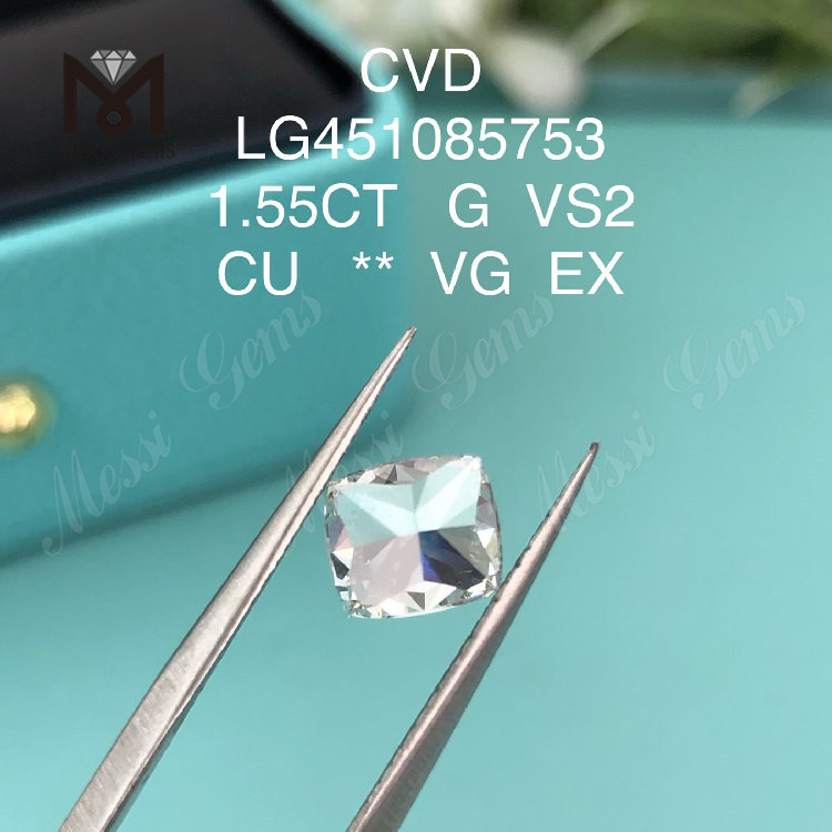 1,55 carat g vs2 cvd taille coussin diamant cultivé en laboratoire prix usine