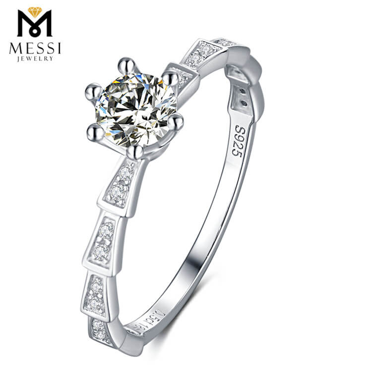 Wuzhou prix usine bague en argent 1ct bague en diamant moissanite