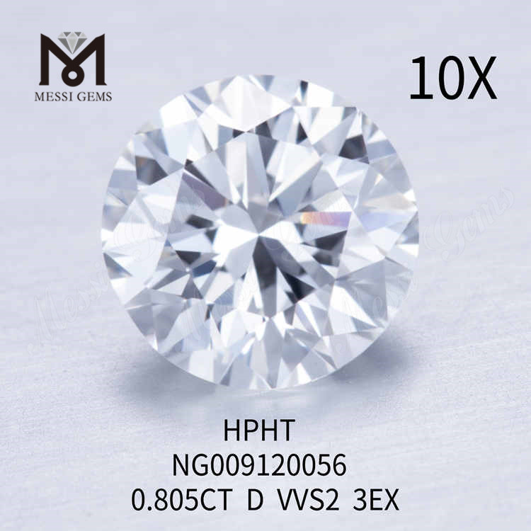 0.805CT diamant rond en vrac fabriqué en laboratoire VVS2 3EX blanc