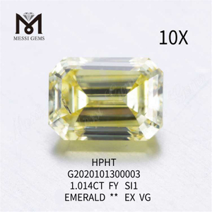 1.014ct FVY taille émeraude en vrac diamant cultivé en laboratoire SI1