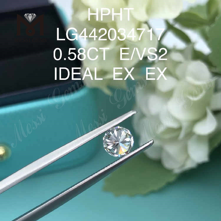0.58CT E/VS2 diamant rond cultivé en laboratoire IDEAL EX EX