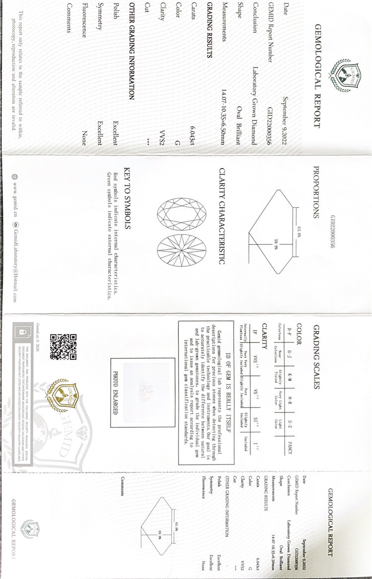 6.043ct G vvs diamant de laboratoire en vrac prix de gros forme ovale plus grand diamant synthétique IGI