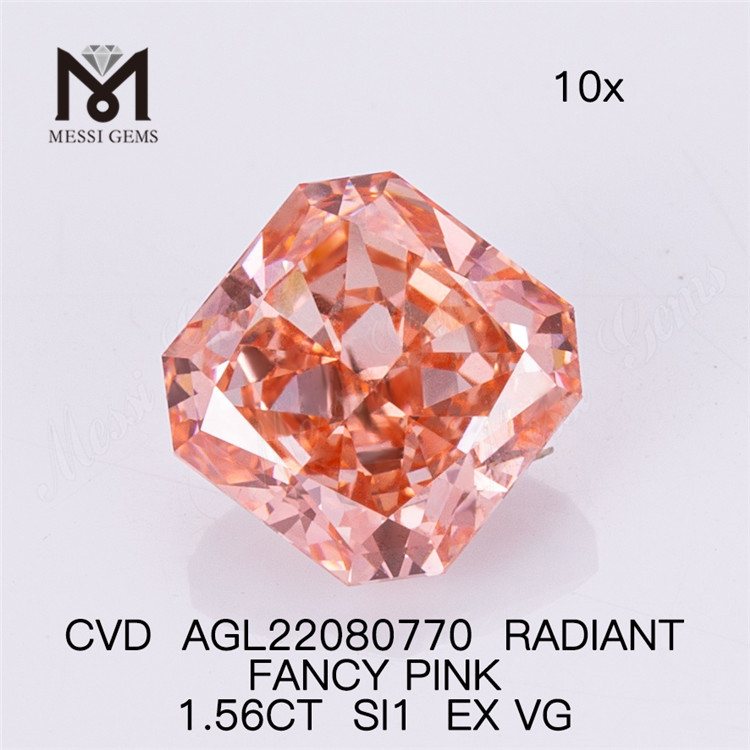 1.56CT FANCY SI1 EX VG CVD diamant rose synthétique taille RADIANT AGL22080770 