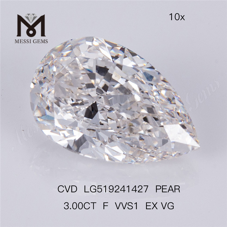 3CT F VVS1 EX VG CVD diamant cultivé en laboratoire diamant de laboratoire en forme de poire 