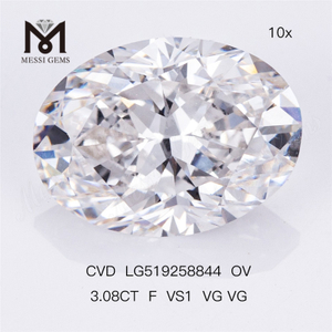 3.08ct F VS1 VG VG OVAL diamant synthétique cvd certificat IGI de haute qualité