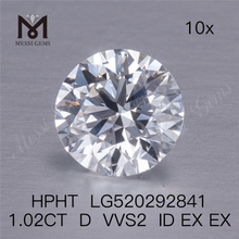 1.02ct D VVS2 ID EX EX HPHT Diamant synthétique synthétique taillé en brillant rond en vrac