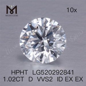 1.02ct D VVS2 ID EX EX HPHT Diamant synthétique synthétique taillé en brillant rond en vrac