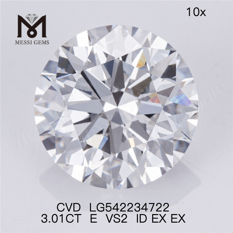 3.01CT E diamant de laboratoire lâche blanc en gros forme ronde diamants cultivés par l'homme