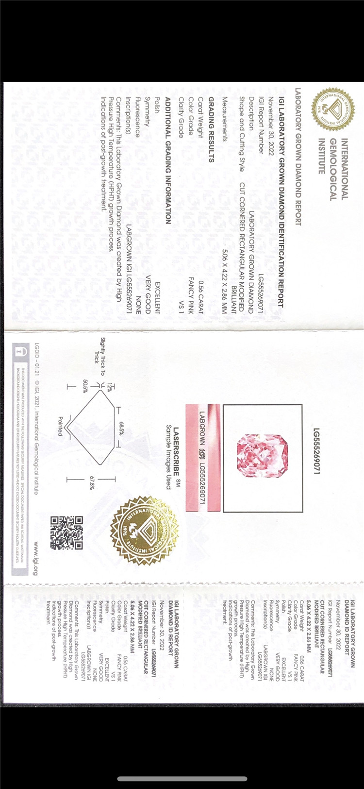0,56 ct vs fabricant de diamants roses cultivés en laboratoire 