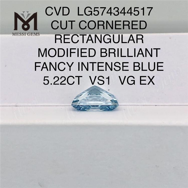 5.22CT RECTANGULAIRE FANCY BLEU INTENSE VS1 VG EX laboratoire fait de diamants bleus CVD LG574344517