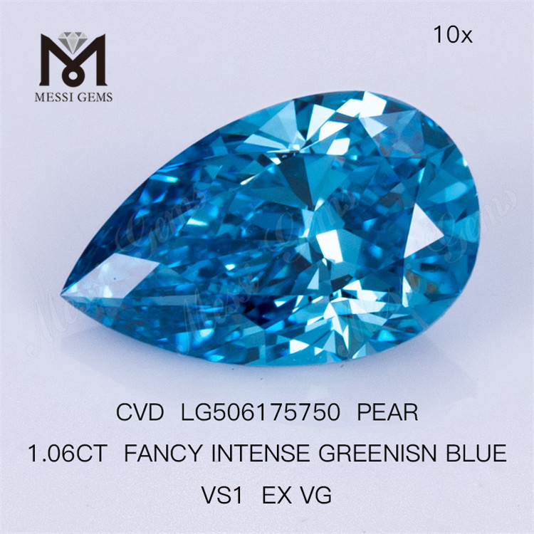 1.06CT FANCY VIVID GREENISN BLUE VS1 EX VG PEAR homme fait de diamants bleus LG506175750 