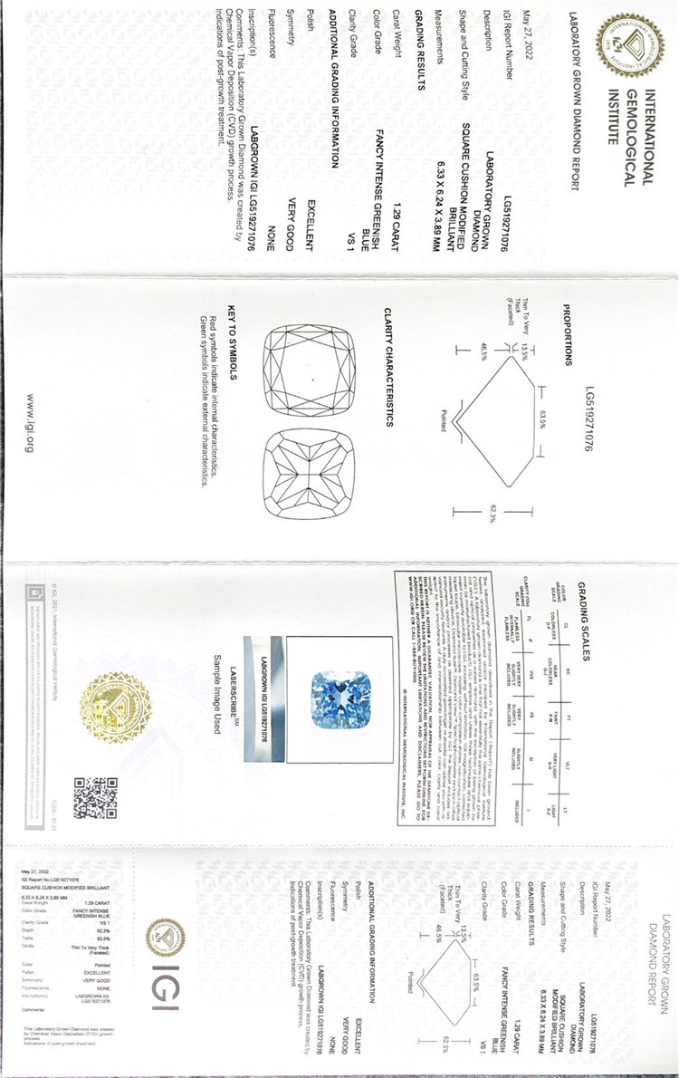 Fabricant de diamants de laboratoire FIGB de 1,29 ct