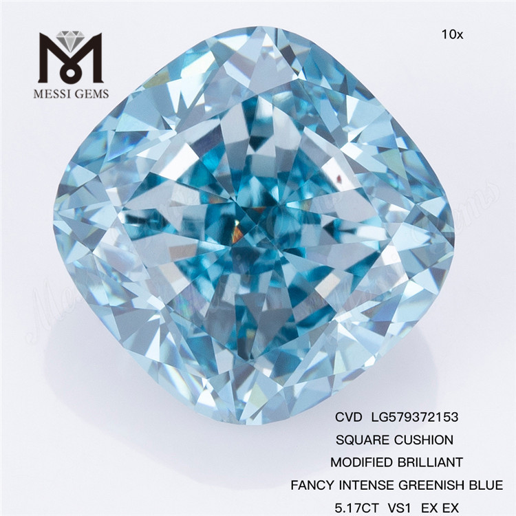 5.17CT VS1 EX EX COUSSIN CARRÉ MODIFIÉ BRILLANT FANTAISIE INTENSE BLEU VERDÂTRE CVD Diamants bleus en vrac LG579372153 
