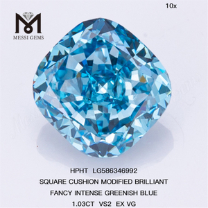 1.03CT VS2 EX VG FANTAISIE INTENSE VERT VERDÂTRE BLEU Coussin Cultivé en Laboratoire Prix du Diamant