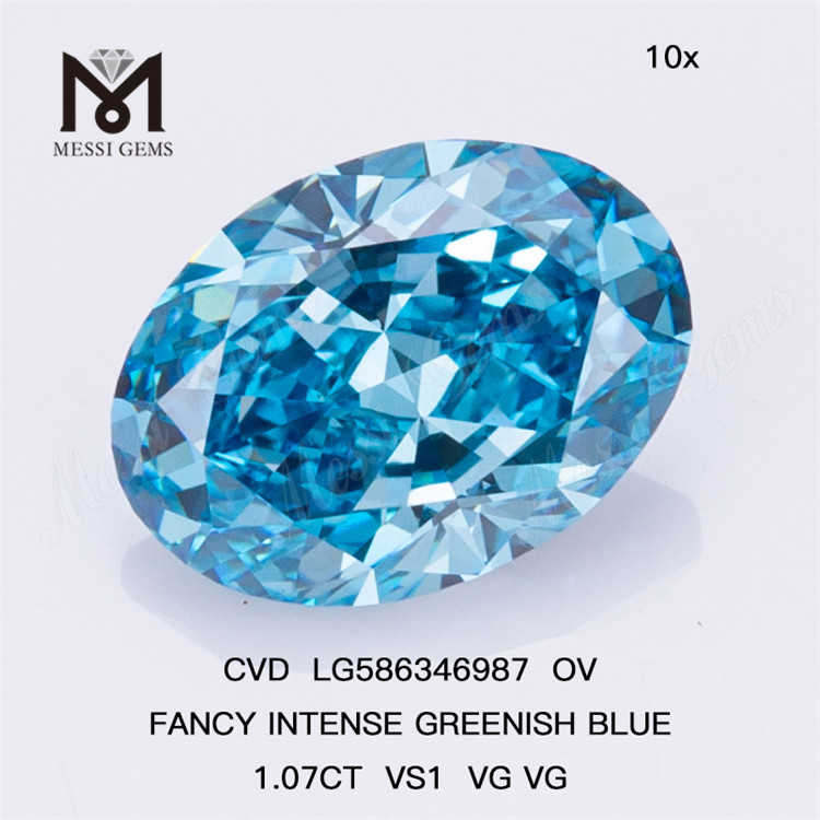 1.07CT VS1 VG VG OV FANTAISIE INTENSE VERT VERDÂTRE Bleu Ovale Diamant CVD LG586346987