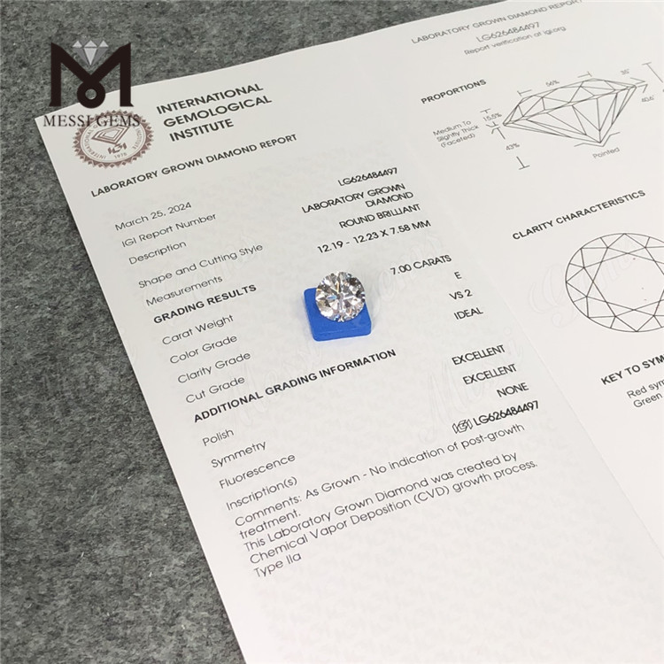 7.00CT E VS2 ID CVD IGI certificat pour diamant LG626484497丨Messigems