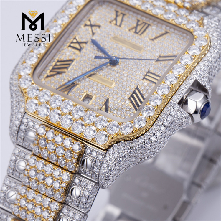 Montre en diamant Moissanite personnalisée Hip Hop, montre de luxe VVS Moissanite glacée, 2023