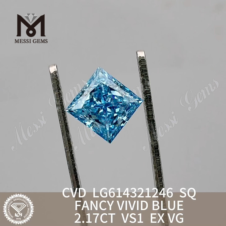 Diamants d'ingénierie de laboratoire 2,17 CT SQ FANCY VIVID BLUE VS1 LG614321246 丨 Messigems